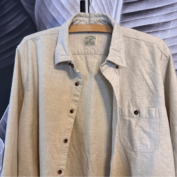 J. Crew Men’s L Work Shirt Flannel Cream Button Down Elbow Patches - Picture 4 of 13